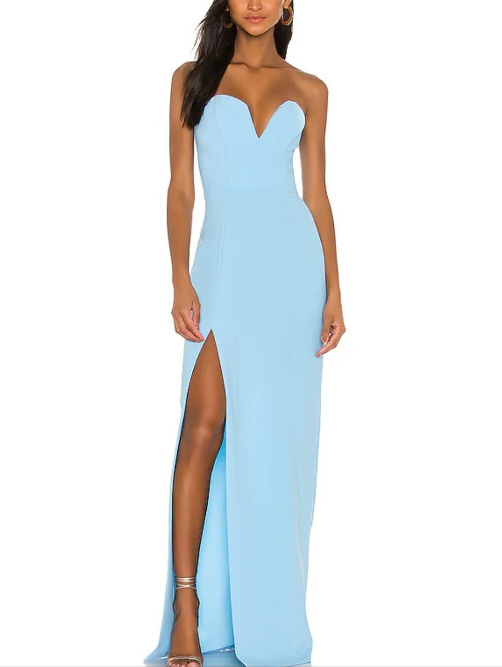 Amanda Uprichard Strapless Light Blue Maxi Dress with Thigh Slit